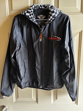 Harley-Davidson Black Hooded Jacket with Checkered Lining. Size M